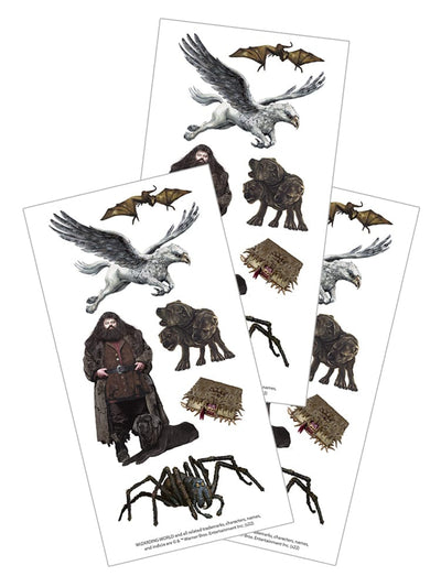 3 sheets of Harry Potter stickers featuring Hagrid and his magical creatures, shown on a white background.