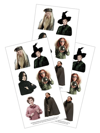3 sheets of Harry Potter stickers featuring 6 of the Hogwarts professors, shown on a white background. 