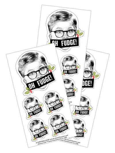3 sheets of stickers featuring Ralphie with an OH FUDGE! banner across his mouth, shown on white background.