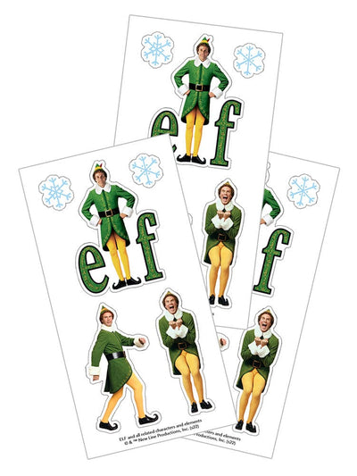 3 sheets of stickers featuring Buddy the Elf from the classic movie, shown on white background.
