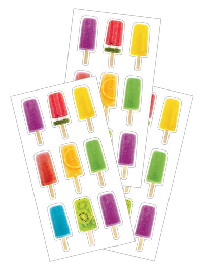 3 sheets of stickers featuring colorful popsicles, shown on a white background.
