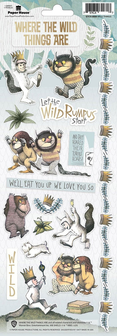 scrapbook stickers sheet featuring Where the Wild Things Are characters and sayings.