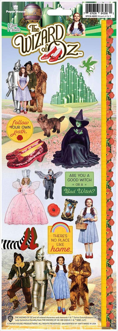 scrapbook stickers sheet featuring Wizard of Oz characters and scenes.