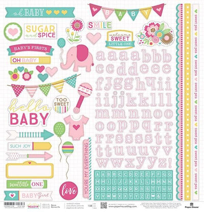 Paper House Hello Baby Cardstock Stickers 12x12 Pink Girl