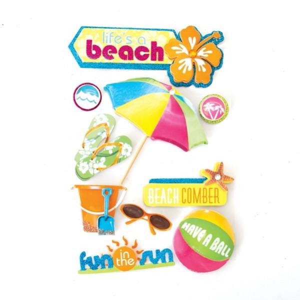 3D scrapbook sticker featuring colorful beach theme