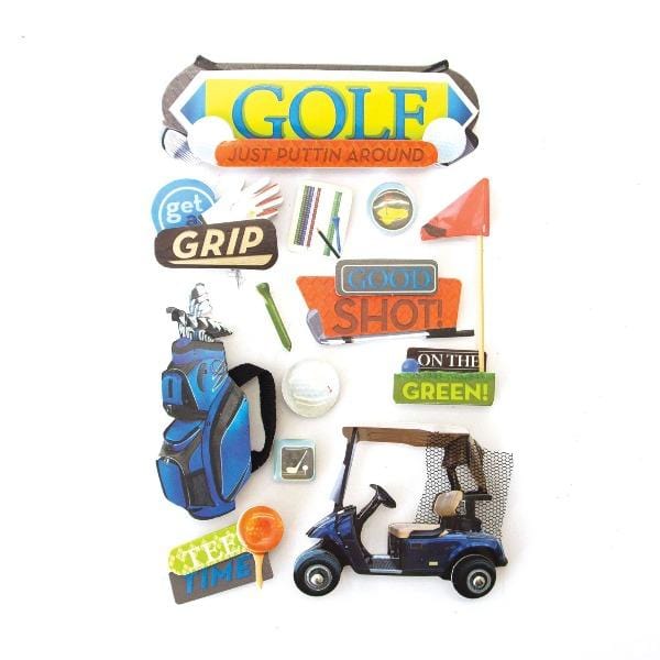 3D scrapbook sticker featuring colorful golf themed imagery