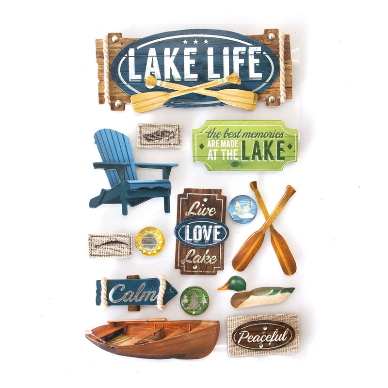 3D scrapbook stickers featuring a lake life theme