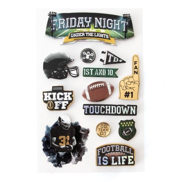 3D scrapbook stickers featuring football imagery with gold details.