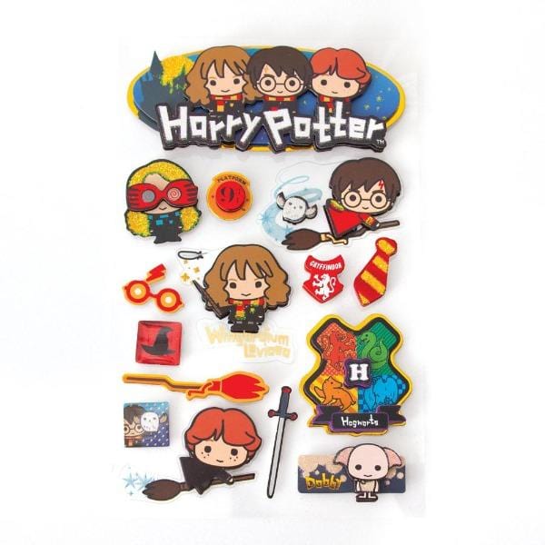 3D scrapbook stickers featuring Chibi Harry Potter characters and icons shown on white background.