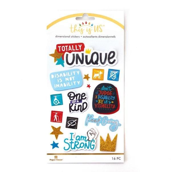 3D scrapbook stickers featuring colorful sentiments of uniqueness