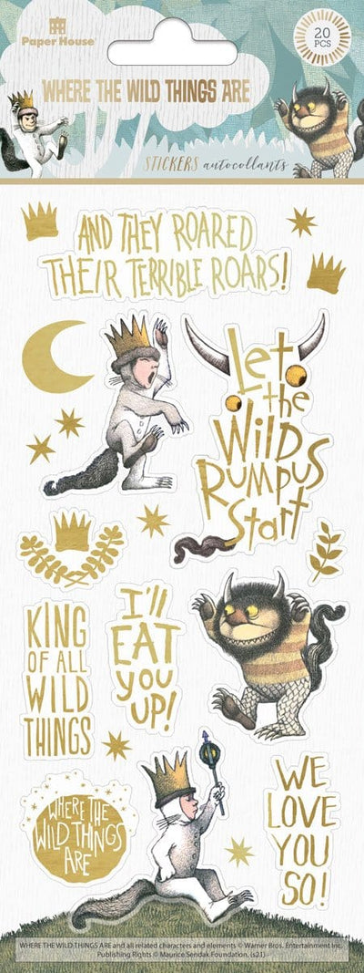 decorative stickers shown in packaging featuring Where the Wild Things Are characters and sayings.