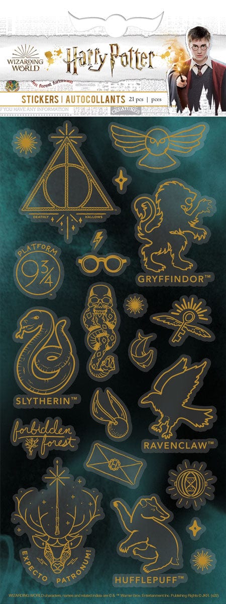 harry potter stickers featuring various symbols such as the 4 houses and  harry&