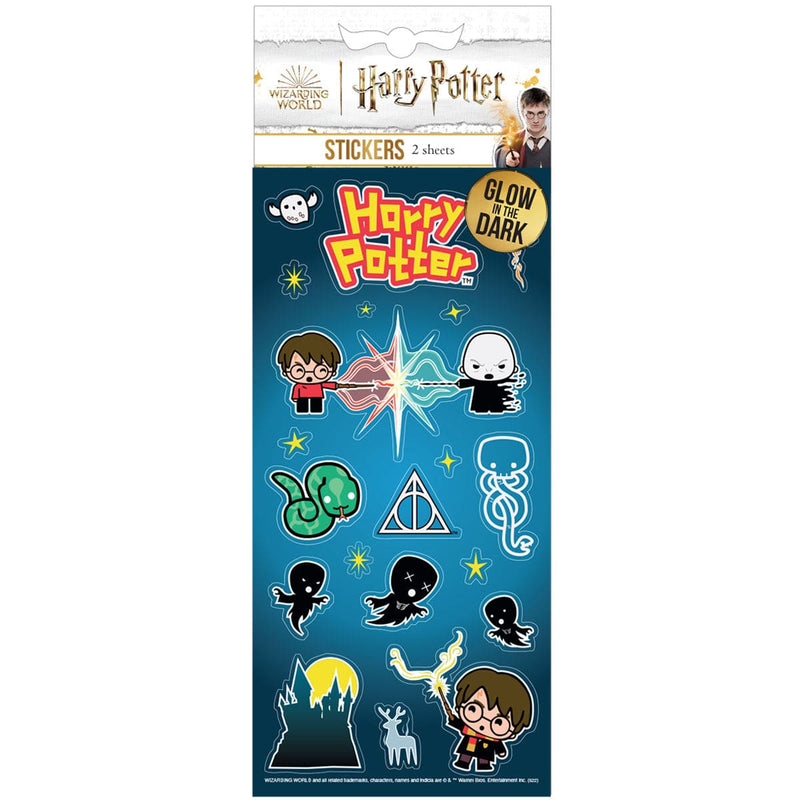 harry potter stickers featuring colorful glow in the dark chibi charms shown in package on a white background.