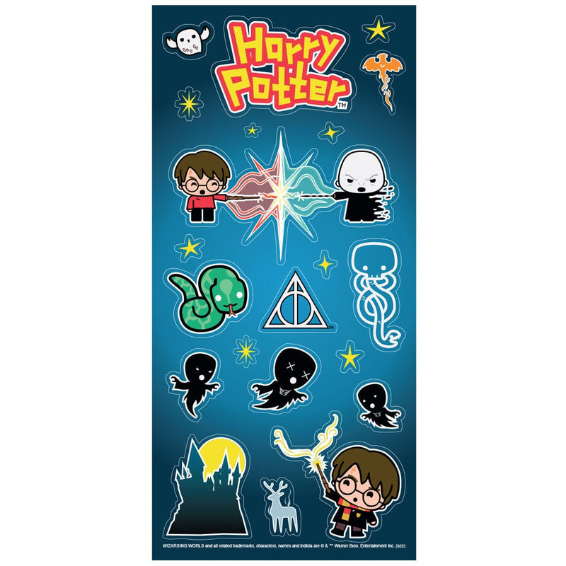 harry potter stickers featuring colorful glow in the dark chibi charms, shown  on white background.