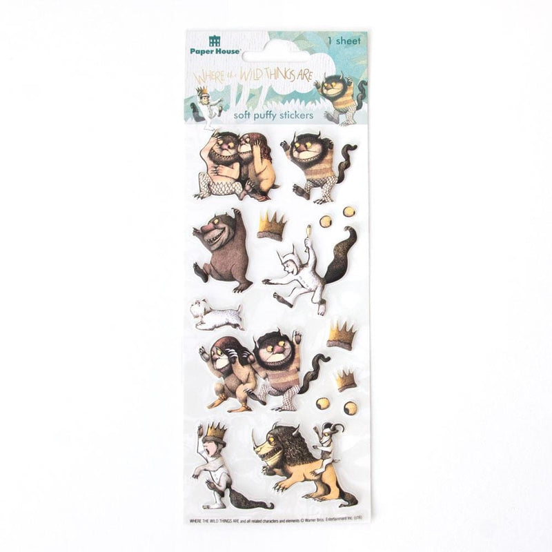 puffy stickers featuring characters from Where the Wild Things Are, shown in package on white background.
