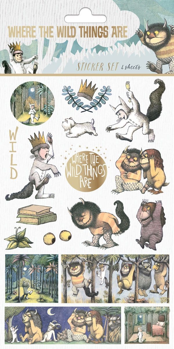sticker pack featuring Where the Wild Things Are characters and scenes, shown in package.