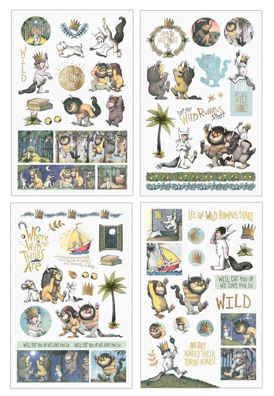 sticker pack featuring Four sheets of stickers featuring Where the Wild Things Are characters and scenes.