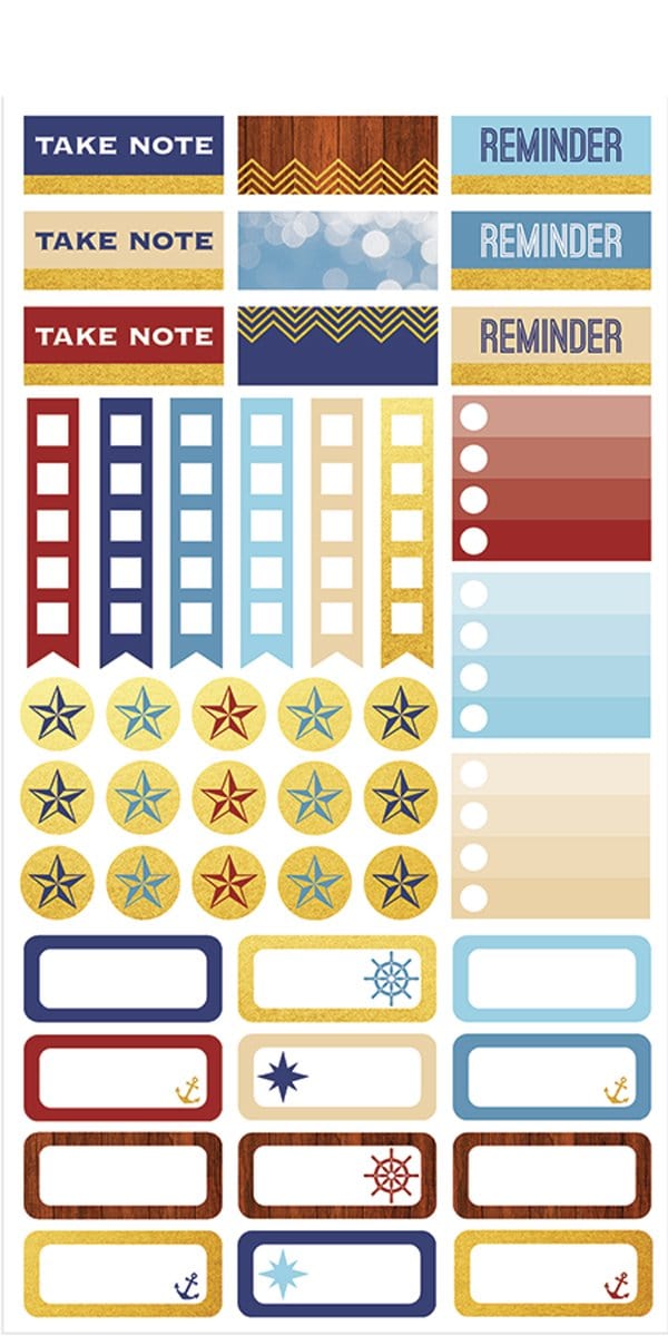 planner sticker sheet featuring nautical theme