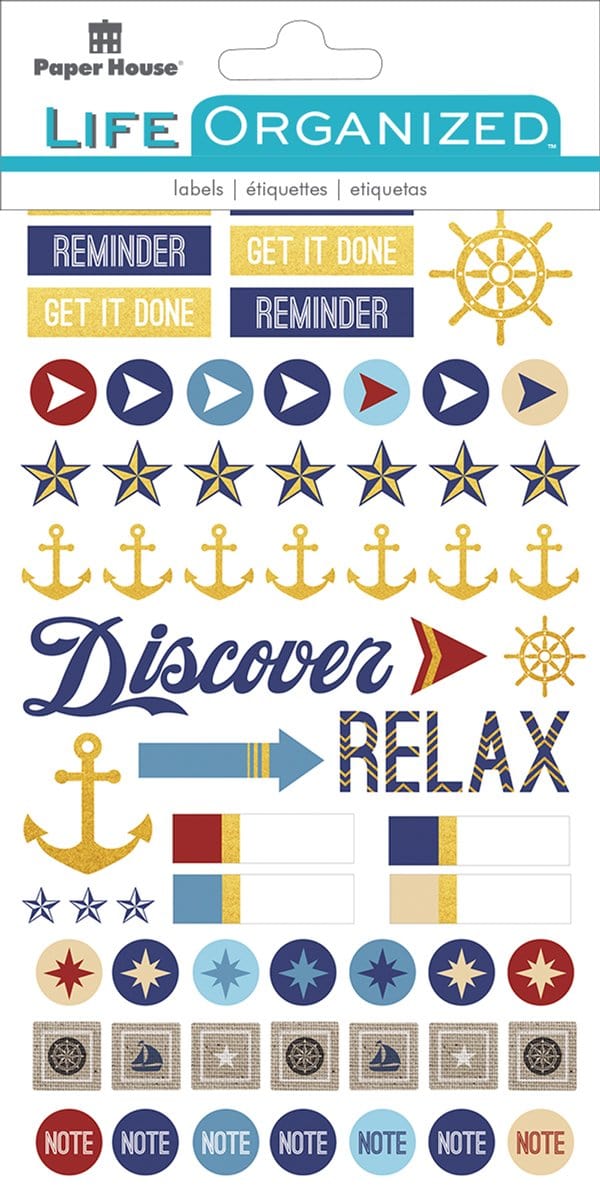 planner stickers featuring a nautical theme shown in package