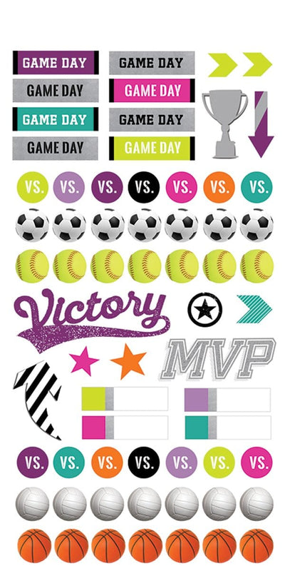 planner sticker sheet featuring sports 