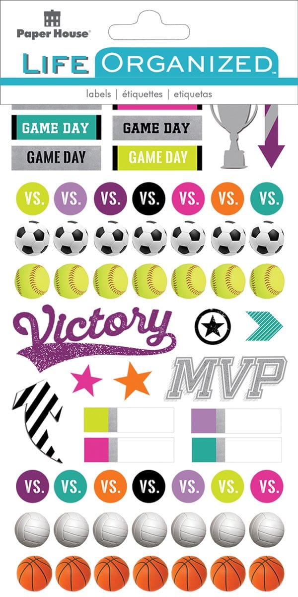 planner stickers featuring sports are shown in package