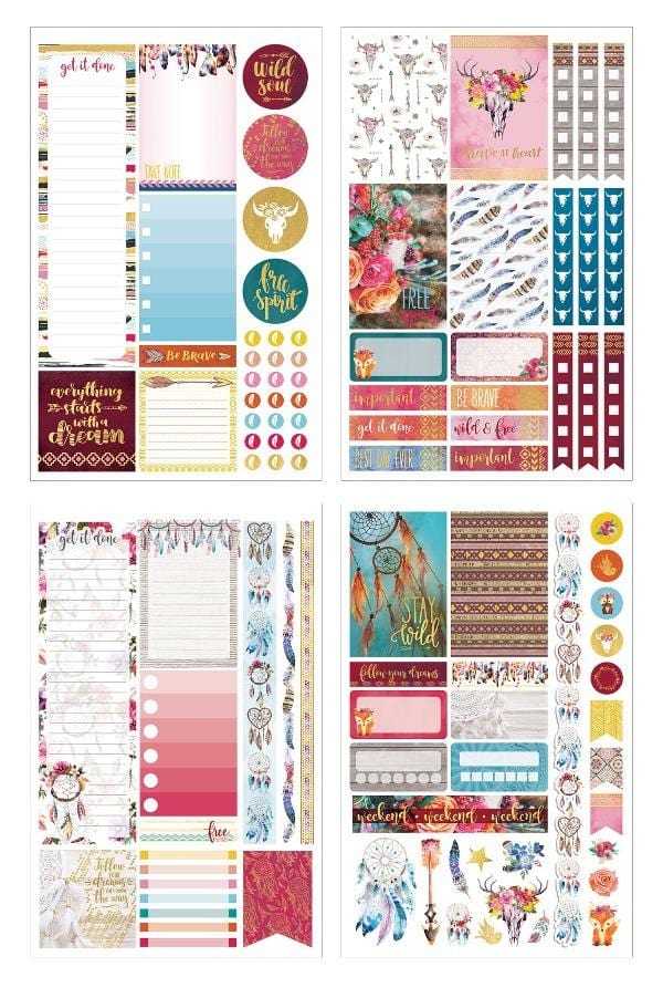 four sheets of free spirit planner stickers