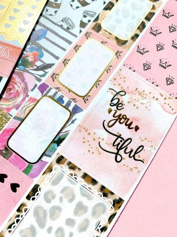 be-you-tiful weekly kit planner stickers shown on pink background