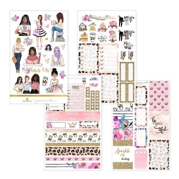 four sheets of be-you-tiful weekly kit planner stickers
