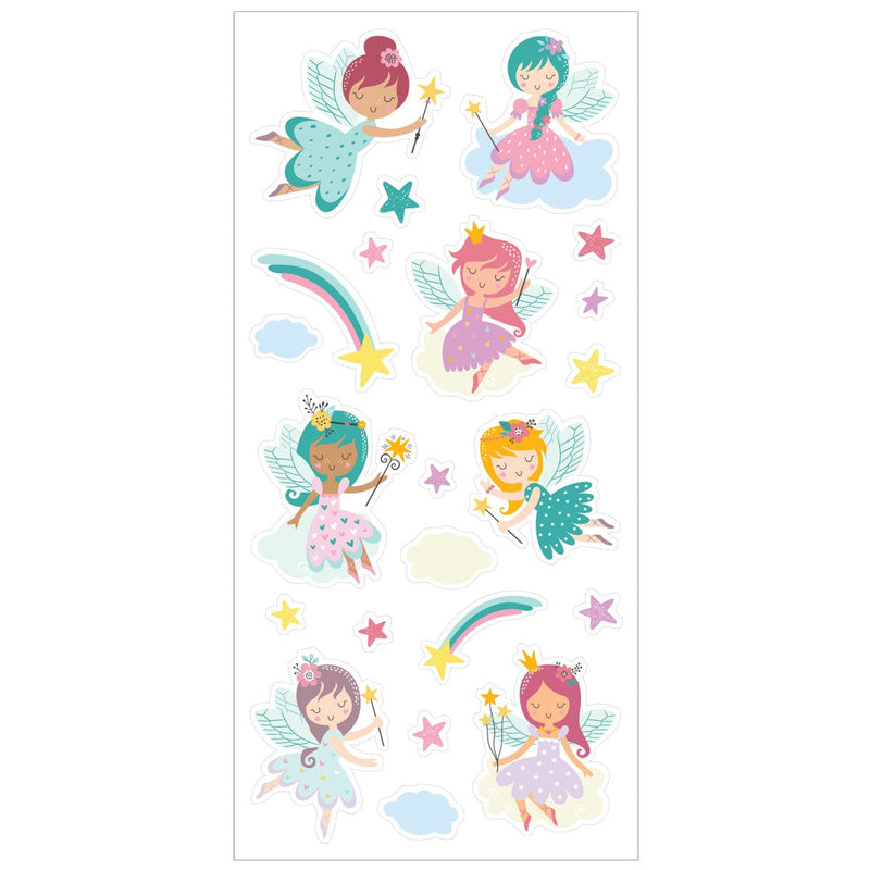 scratch and sniff stickers featuring illustrated pastel fairies and stars shown on white background.