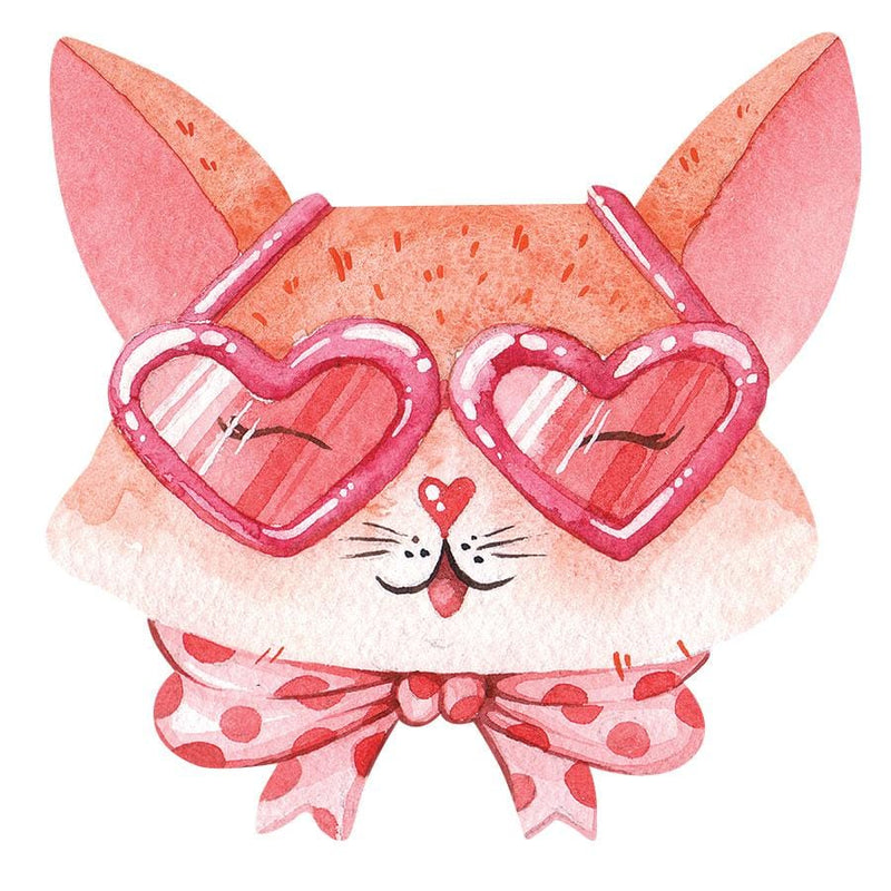 Shaped laptop sticker featuring a pink illustrated cat with a bowtie and glasses.