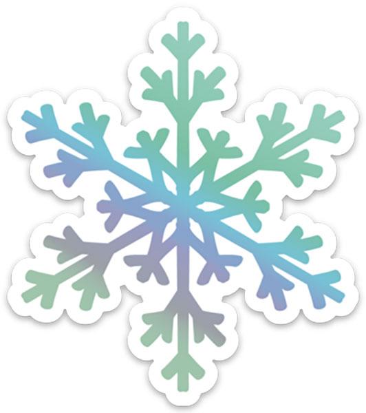Snowflake Holographic Vinyl Laptop Sticker image features blue and green snowflake on white background.