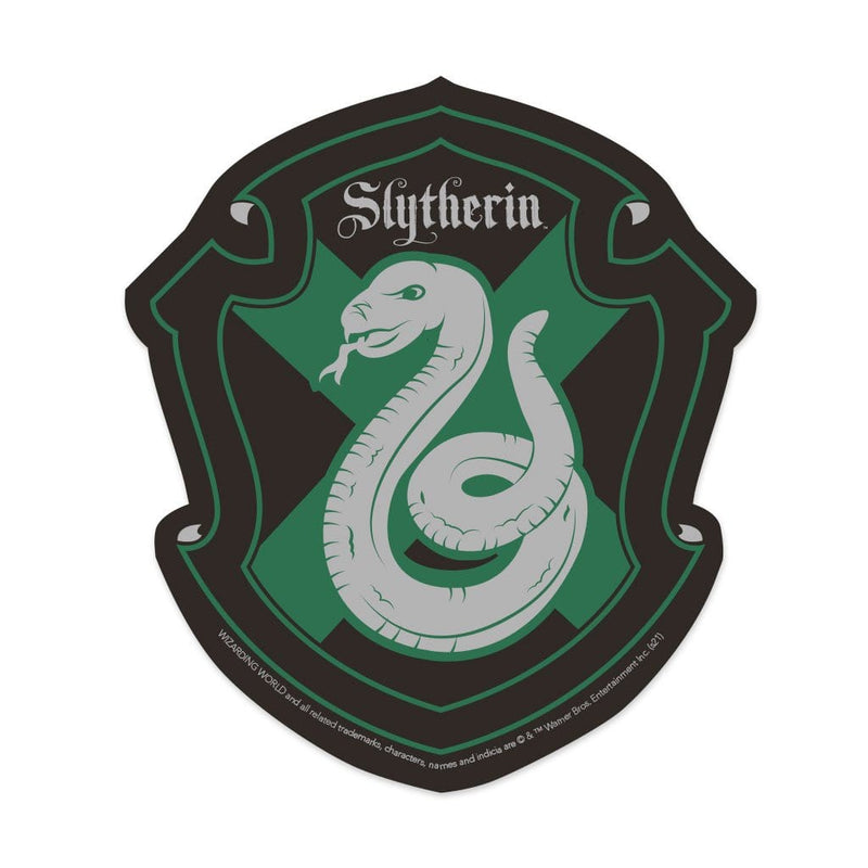 vinyl laptop sticker featuring Harry Potter Slytherin Shield with green and black detail.