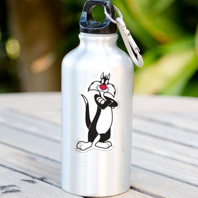 vinyl laptop sticker shown on a stainless steel water bottle featuring Sylvester the Cat.