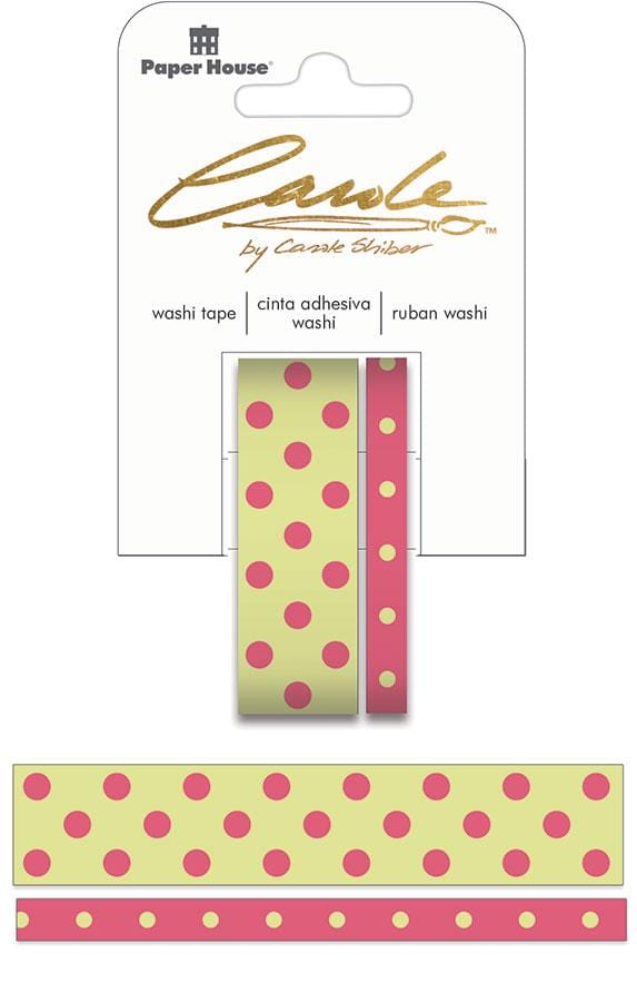 carole shiber polka dotted, raspberry & honeydew, washi tape set