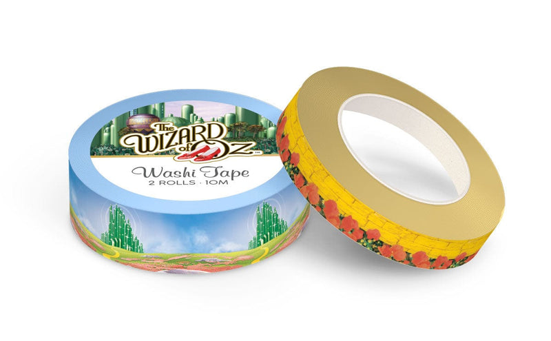 2 rolls of The Wizard of Oz washi tape featuring the Emerald City on one and the Yellow Brick road on the other, shown on white background.