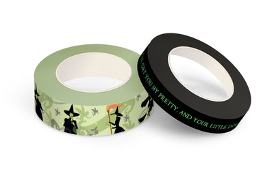 2 rolls of washi tape featuring an illustrated Wicked Witch of the West and green text on black background shown on white background.