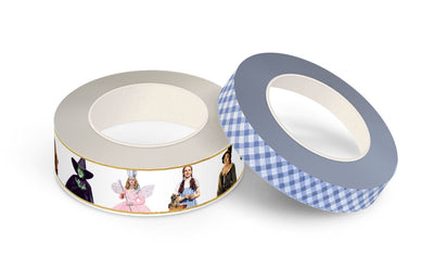 2 rolls of washi tape featuring The Wizard of Oz characters and a blue gingham pattern, shown on white background.