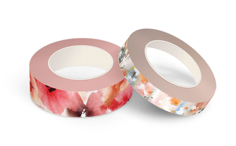 2 rolls of washi tape featuring red watercolor florals, shown on white background.