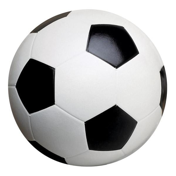 die cut note card featuring a photo real black and white soccer ball, shown on white background.