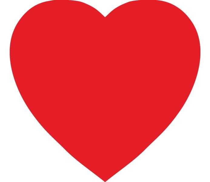 die cut card featuring a solid red heart, shown on a white background.