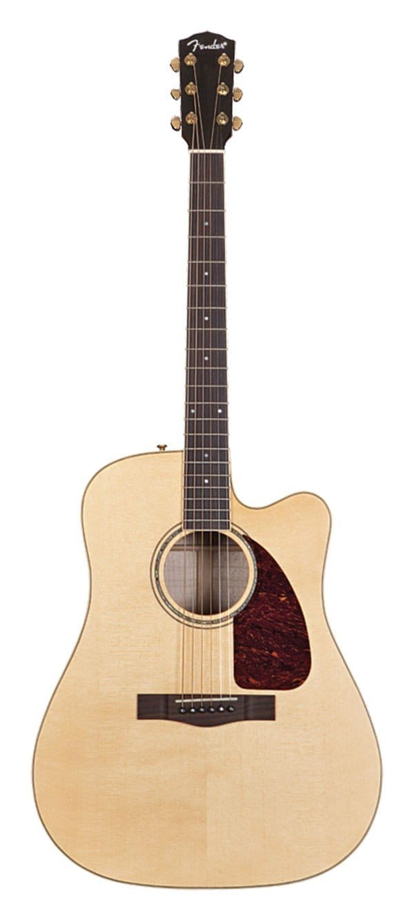 die cut note card featuring a photo real acoustic guitar shown on a white background.
