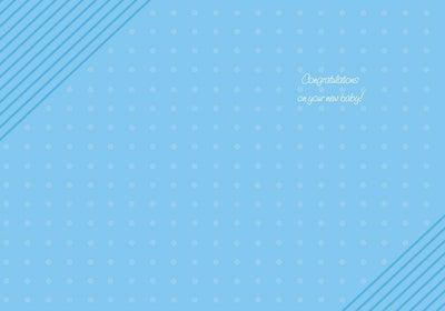 note card featuring the inside spread with baby congratulations on a blue patterned background.
