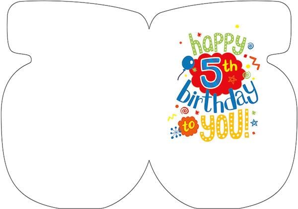 inside spread of note card featuring colorful Happy 5th Birthday on a white background.