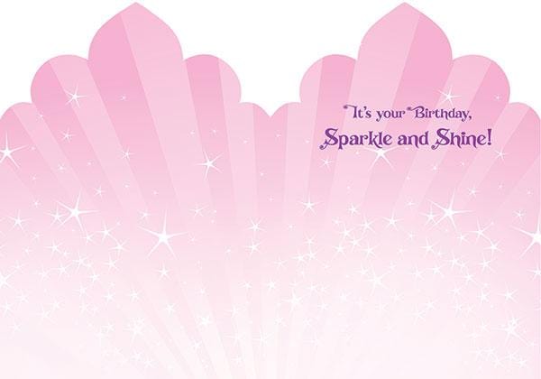 note card inside spread featuring birthday sentiment on a pink patterned background.