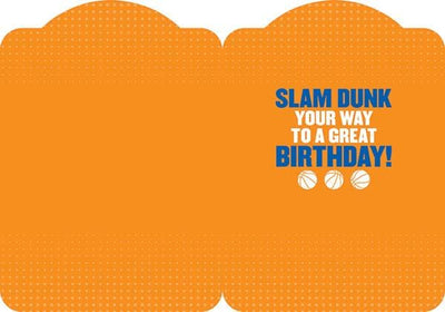 inside spread of note card featuring birthday sentiment on an orange patterned background.