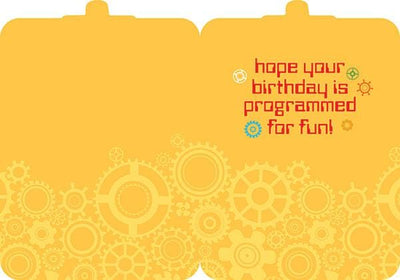 inside spread of note card featuring birthday sentiment on a yellow patterned background.