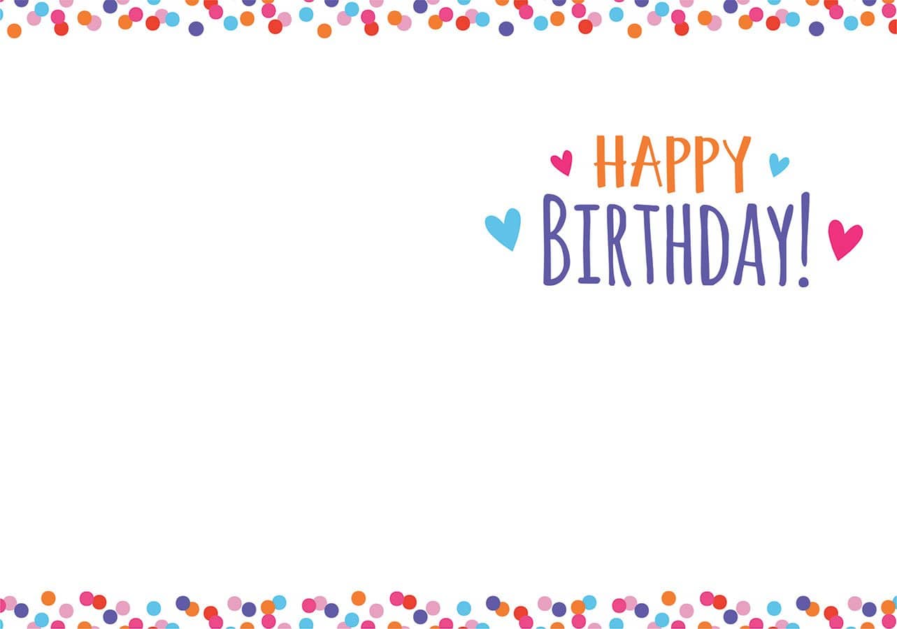 CF-7043E - Llama Foil Card - Colorful birthday greeting card with "Happy Birthday" text in orange and purple, decorated with hearts and confetti dots