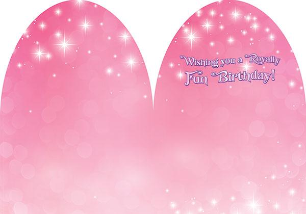 inside spread of note card featuring a birthday greeting on a pink sparkly background.