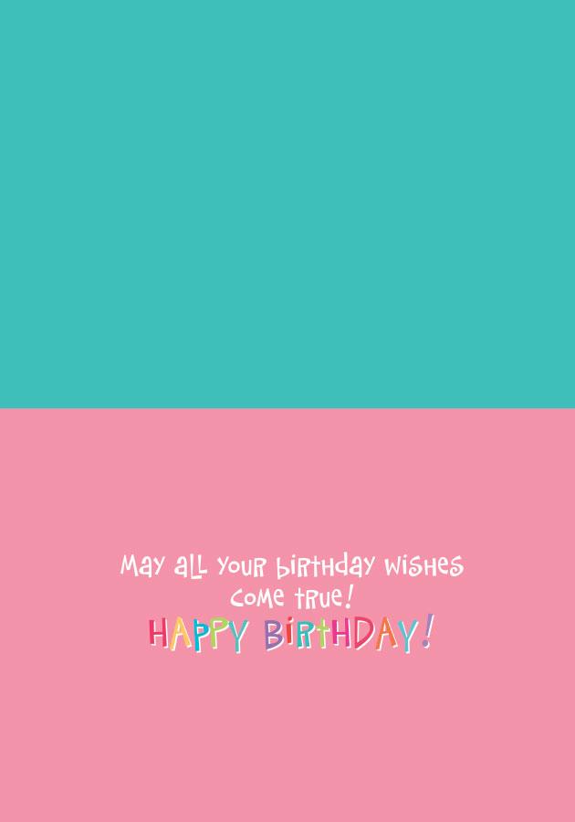 birthday card inside spread featuring birthday sentiment on a pink and teal background.