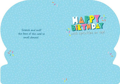 birthday note card featuring inside spread with birthday greeting on blue background.